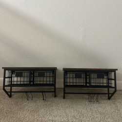 Helsin Industrial Wall Mounted Metal Wood Floating Shelves with Baskets Hooks Hanging Display