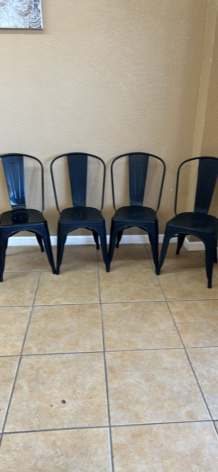 Set Of 4 Dark Brown Metal Table Height Chairs 