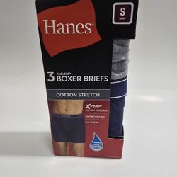 Hanes Men's Cotton Stretch X-Temp 3 Pack Tagless Boxer  Briefs S 28-30"