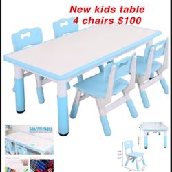 New Kids Table and Chair Set, Height-Adjustable Toddler Desk with 4 Seats, Toddler Table and Chair Set  Age 2-10, Scrub-Table Desktop  $100firm