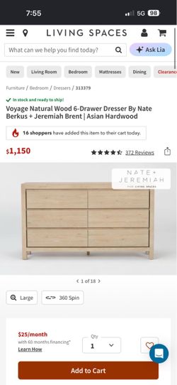 Living Spaces 6 drawer dresser