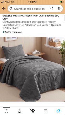 Twin Size Quilt Set Grey