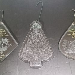 3 Vintage Plastic Christmas Ornaments, 1979, 1987, And 1990