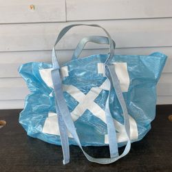 Off white canvas arrows blue commercial tote