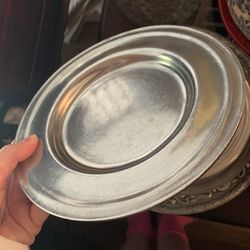 Set Of 10, 8” Silver Pewter Plates 