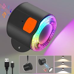 BRAND NEW Mini 3000mAh Rechargeable LED Wall Mounted Light with Bluetooth Speaker, Dimmable Cordless Magnetic 360° Rotation & RGB Music Sync Modes