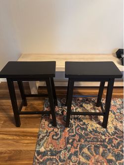 4 black wood bar stools