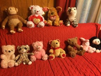 Teddy animals tigger, monkey, bunny, bear, dog, etc. $3 each big ones, $2 each small ones.
