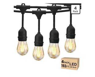 Svater 192 FT Outdoor String Lights 2W, Patio Light for Outside with 64 Antique S14 Plastic LED Bulbs, IP65 Waterproof Hanging Cafe Market Lighting, E