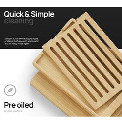 NEW Bamboo Cutting Board Set of 2 – Bread Slicer with Crumb Tray + Chopping Board