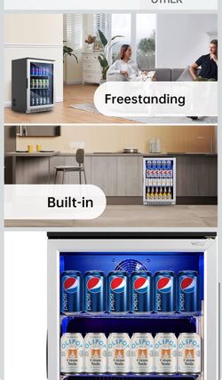 Weili 20 Inch Under Counter Beverage Refrigerator with Glass Door, 120 Can Built-in/Freestanding, Lock, 3.2 Cu.Ft, Stainless Steel, Adjustable Shelves