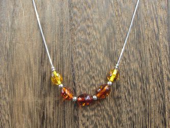 16" Sterling Silver Amber Bead Style Necklace Vintage Minimalist Everyday Beautiful Sexy Special Gift Idea Bohemian Cute