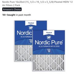 Nordic Pure 16x20x4 (15_1/2 x 19_1/2 x 3_5/8) Pleated MERV 12 Air Filters 2 Pack