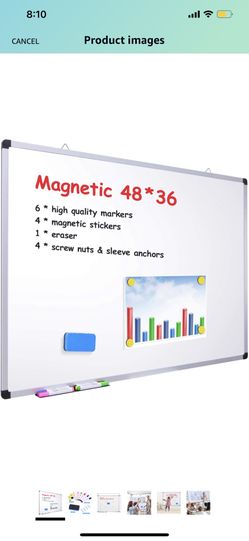 48" × 36" Dry Erase Board, Ohuhu Magnetic Large Whiteboard/White Board with 6 Color Dry Erase Markers, 4 x Magnetic Stickers, 1 x Eraser, 4 x Screw Nu