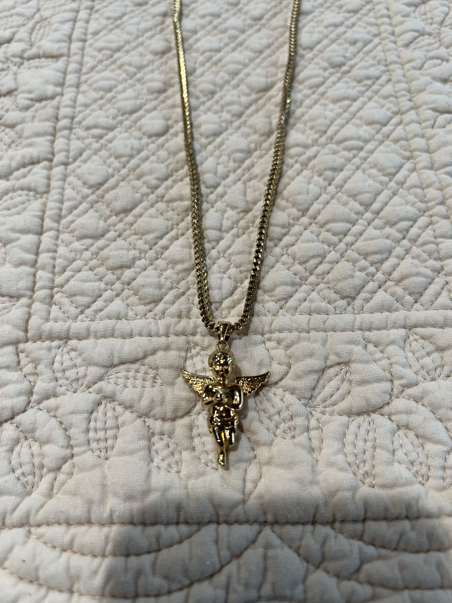 The Gold Gods Micro Angel Pendant With Franco Chain Yellow Gold Platec 22” 18k