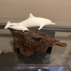 Vintage John Perry Burl Wood Dolphin Sculpture Thumbnail