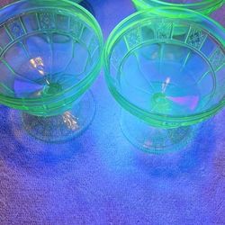 Vaseline Uranium Glass Sherbet Cups Footed Optic Pattern dessert 