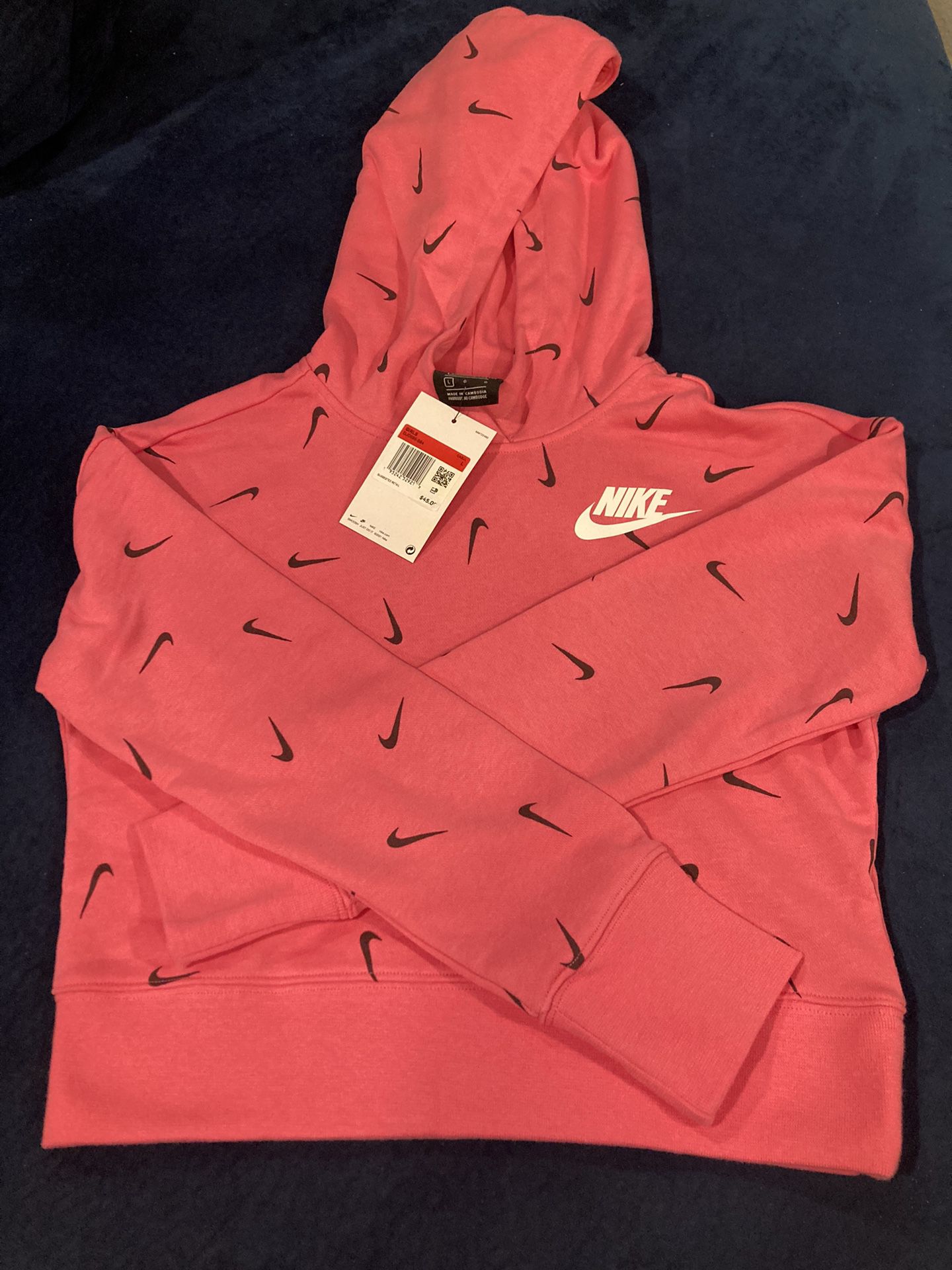 Nike swoosh Pink Crop Hoodie Pullover Sweatshirt-medium