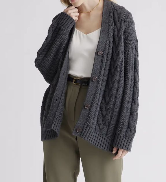 100% Organic Cotton Oversized Cable Cardigan size S.greyish black