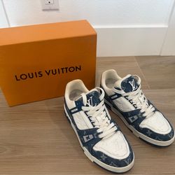 Authentic Louis Vuitton LV Trainer Sneakers – Blue/White Denim Monogram – Size 39