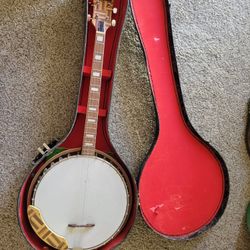 VINTAGE ANTIQUE 70S 80s CONQUEROR BANJO GUITAR RARE WOOD PARQUET CASE 