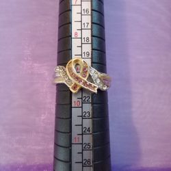 Tri Color Cancer Ribbon Ring With Crystals Size 9