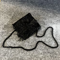 Vintage Black Beaded Fringe Evening Bag – Crossbody or Shoulder