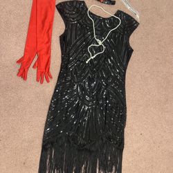 New 3xl black sequin beaded fringe flapper dress costume gown accessories cockta 