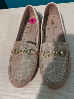 Girls Glitter Loafers with Gold Bit Detail
