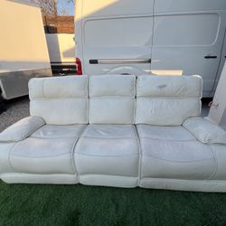White Leather Power Reclining Sofa