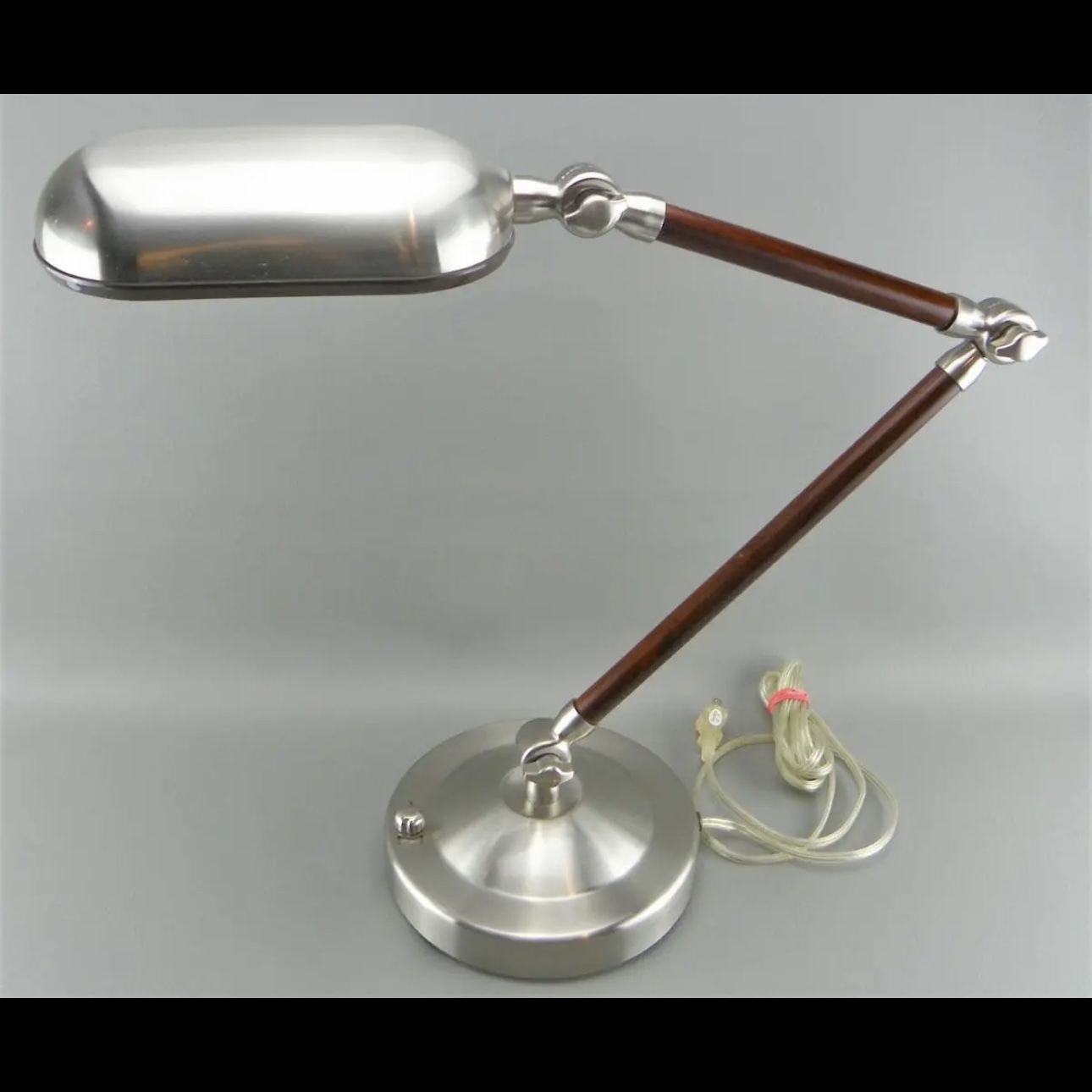 NEW! Sharper Image S1412 Nickel Wood Industrial Style Adjustble Arm Desk Lamp Light