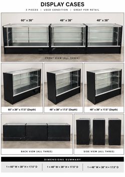 3 Retail Glass Display Showcases / Store Cabinets – $499 for All