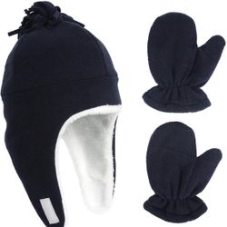 Kids Hat Warm Earflap Kids Caps Winter Hat and Mitten Set size L