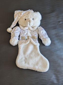 Dan Dee Collectors Choice Christmas Stocking 3D Plush Teddy Bear White Silver
