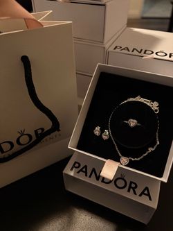 Pandora Silver  pink Heart Jewelry Set