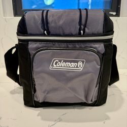 Coleman 9-Can Soft Cooler – Gray/Black, Shoulder Strap, Good Condition