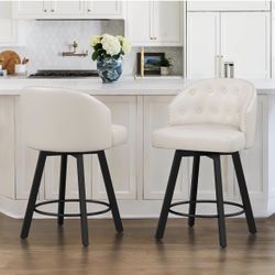 J-Height Bar Stools Set of 2, 26" Swivel Faux Leather Upholstered Bar Stools with Backs and Metal Legs, Retro Counter Stools for Kitchen Island, Dinin