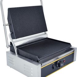 TAIMIKO Commercial Sandwich Press Grill, 2200W 122°F-482°F Temp Control Non-stick Electric Panini maker with Full Grooved Plates
