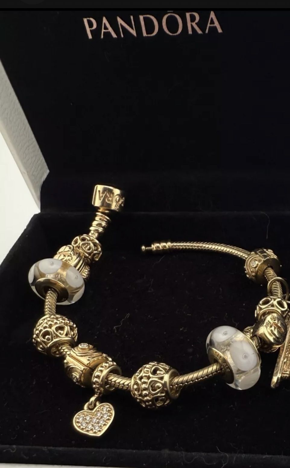 14k Solid Gold Pandora 11 Gold Charms Bracelet  7.25