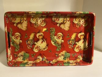 Vintage Mcm Santa Server Tray Christmas Decor