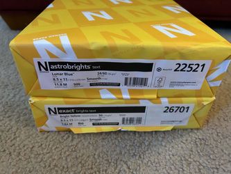 Neenah Astrobrights Paper, 8 1/2 X 11, Bright Yellow and Lunar Blue 20lb, 500 Sheets, Yellow $30, Blue $20