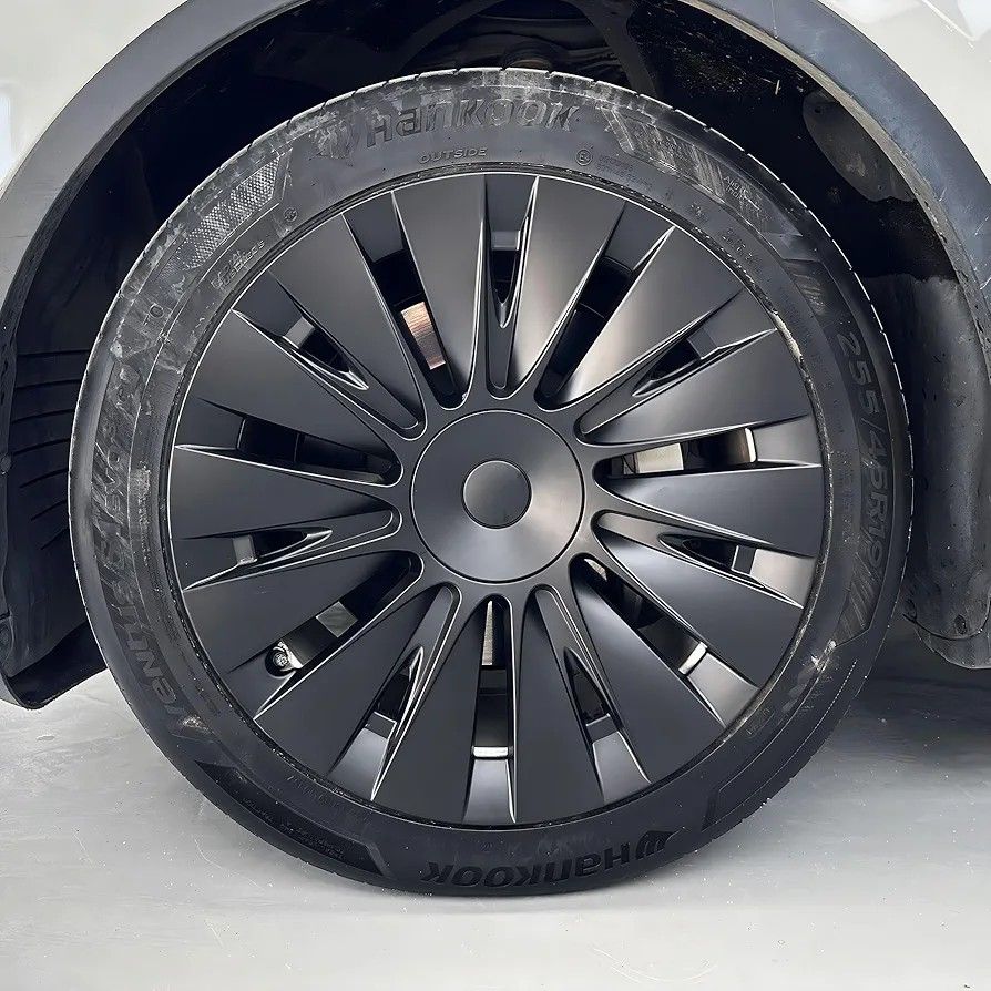 KAVANIC Wheel Cover Fits for Tesla Model Y 19Inch ABS Matter Black Hubcaps 4 PCS Gemini Wheel Covers Fit for Model Y 2020-2024 Replacement 3641ZUP2