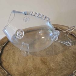 Blenko Style Vintage Clear Glass Fish Statue Candy Bowl. 