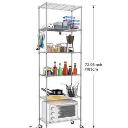 Like New Wire Shelf / Shelving w/ Heavy Duty Wheels - 6 Tier 72" Tall x 21" Wide x 11" Deep