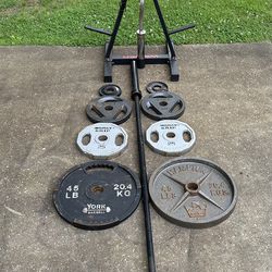 Olympic Weight Set (225lbs) + Weight Tree + EZ Curl Bar 