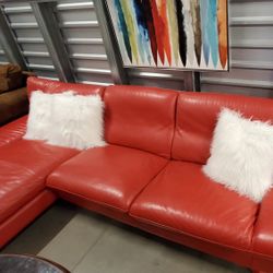 Beautiful Red Italian Leather Modern Sectional Sofa