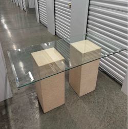 MCM STUCCO TEXTURED PILLAR PEDESTAL TABLE BASE WITH A RECTANGULAR GLASS TOP DELIVERY AVAILABLE