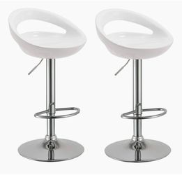 Modern White and Chrome Swivel Barstools - Pair of 2 Adjustable Stools