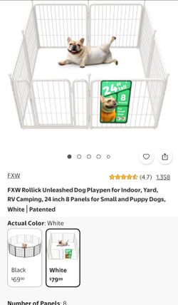 FXW Rollick Unleashed Dog Playpen for Indoor, Yard, RV Camping, 24 inch 8 Panels for Small and Puppy Dogs, White Patented