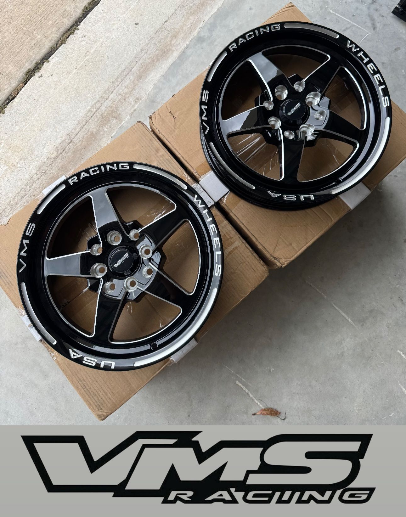 2 Genuine VMS Star Skinny Wheels Revolver 15X3.5 4X100/114 20 ET 73.1 CB Black 10ET Center caps included. No tires included. Features: • WHEEL DI